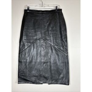 Moon Light Deep‎ Dark Green Leather Skirt 1/2 Lined Size 12 W/ 30" Waist Vintage